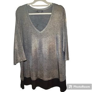 Karen Kane Bronze & Black V-Neck 3/4 Sleeve Chiffon Trim Travel Tee Size 3X